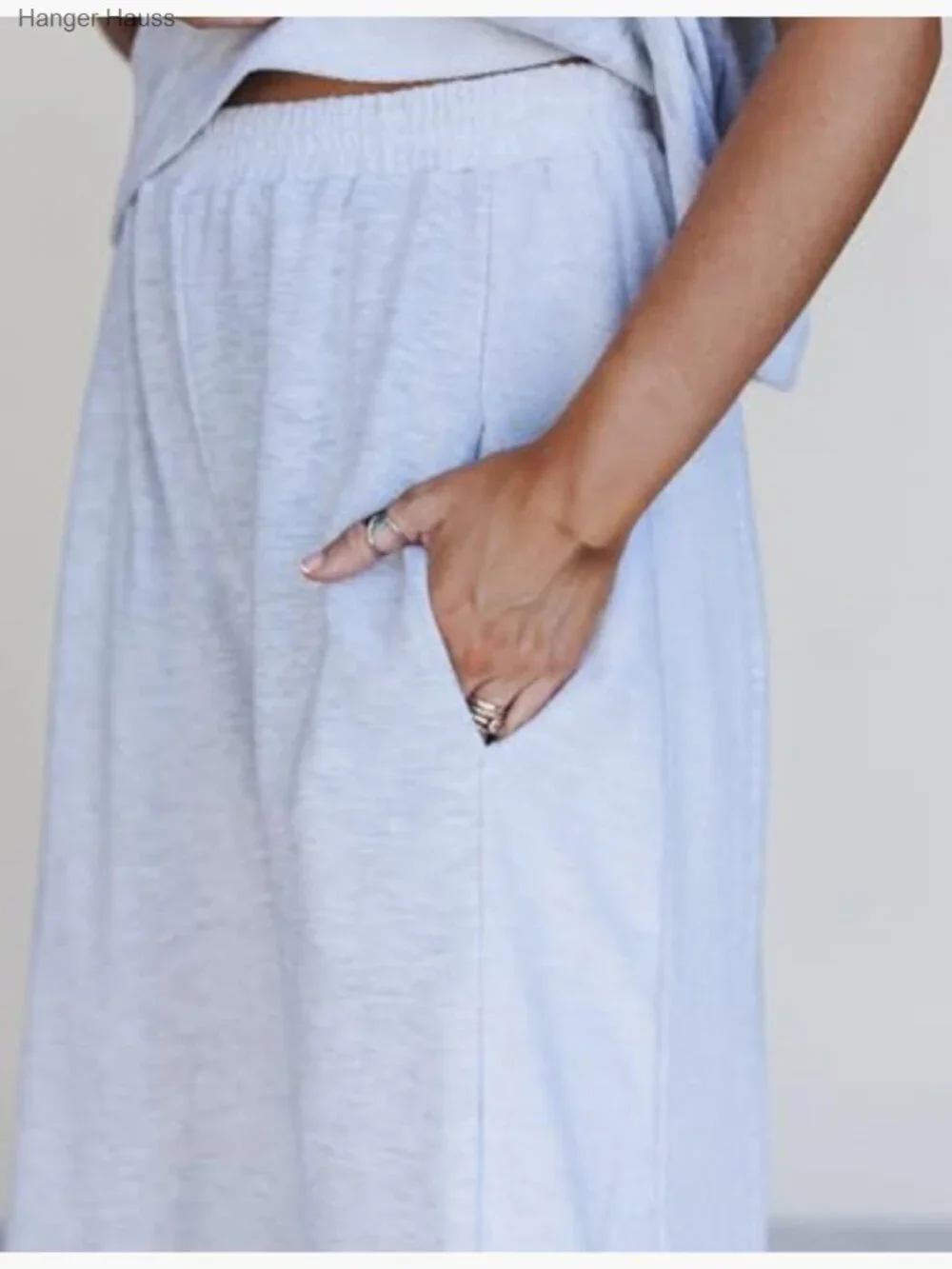 Womens 2 Piece Outfits Short Sleeve Top Wide Leg Pants Travel Lounge Set_5